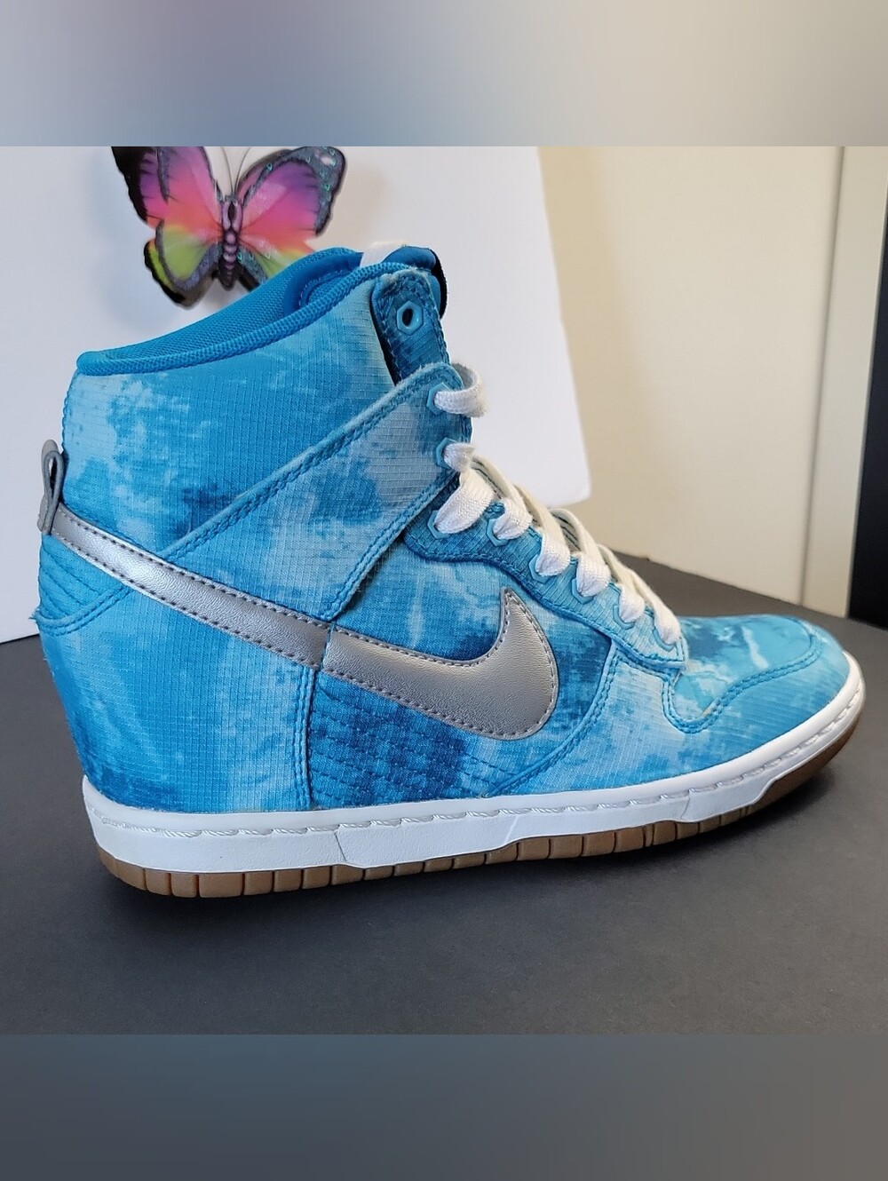 vintage Nike Dunk Sky Print High Top Tie Dye Blue White Sneakers Sz 6 543258-402